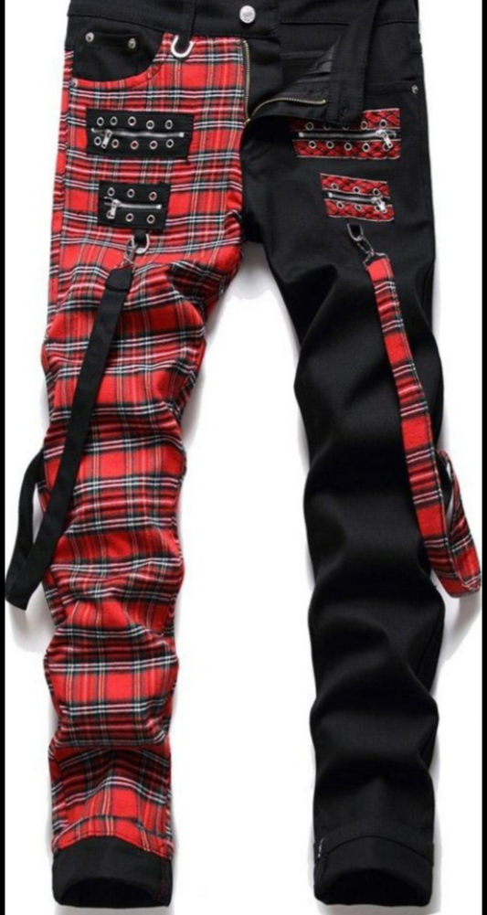 Plaid Contrast Patchwork Mens Jeans