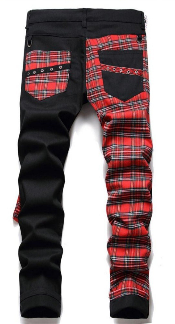 Plaid Contrast Patchwork Mens Jeans